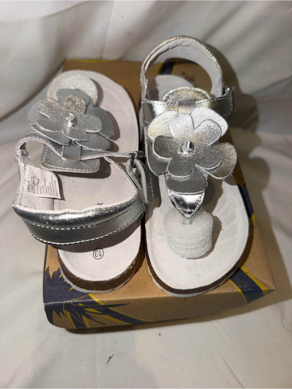 LAmour Silver Flower Burk Sandal Girls US 13